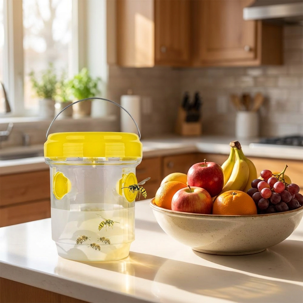 Insect fruit fly trap on a kitchen counter - lifestyle