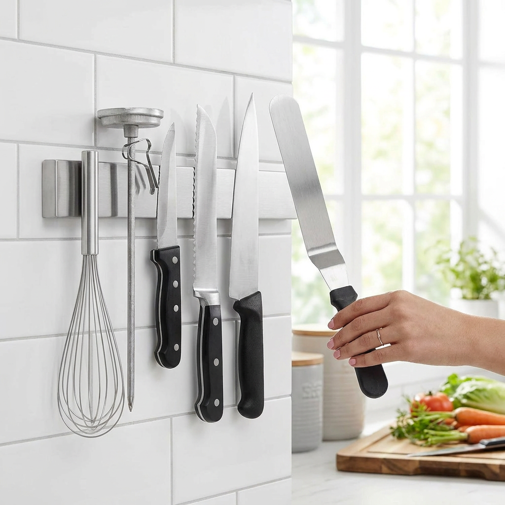 Magnetic knife holder on a kitchen wall - lifestyle