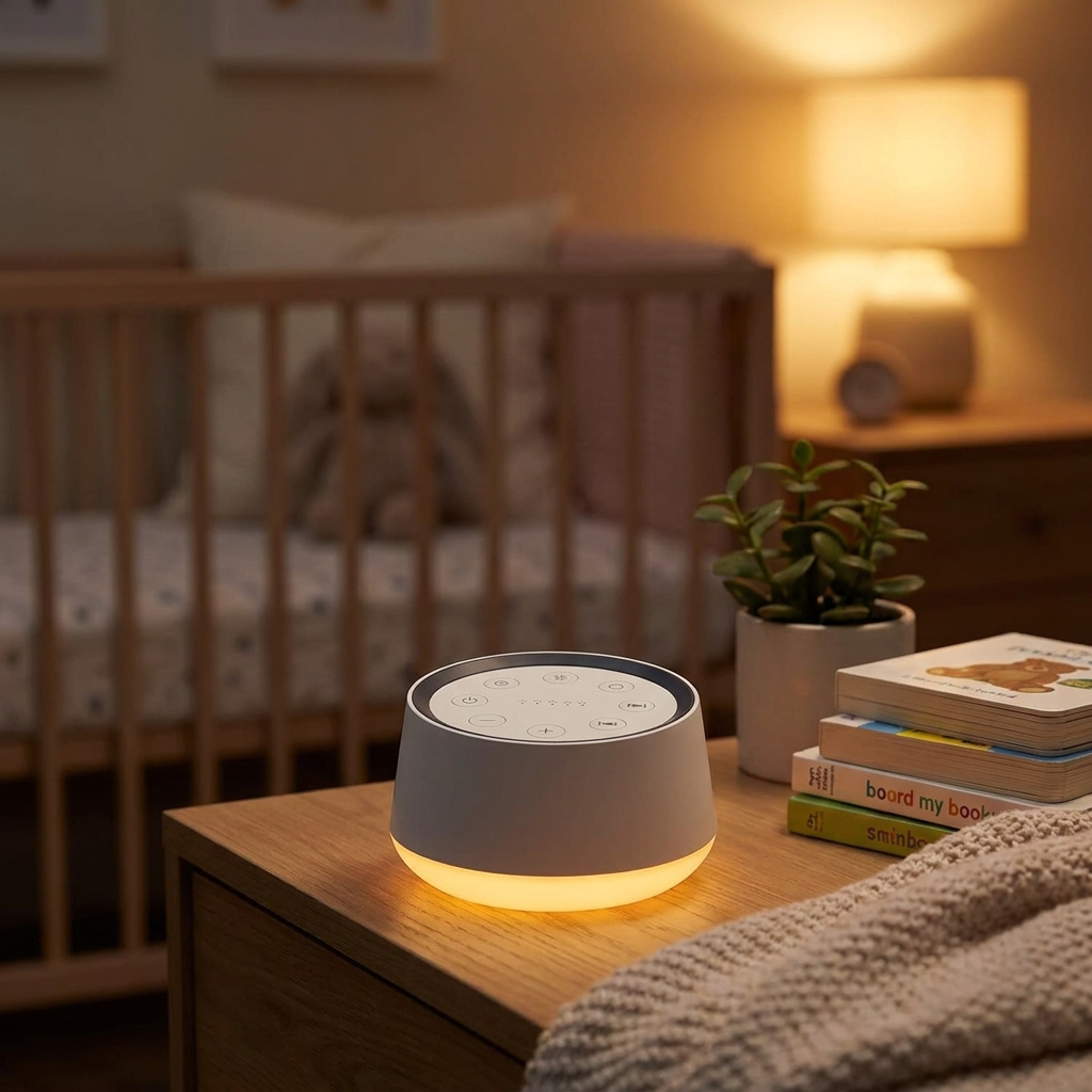 Baby sound machine on a nursery nightstand - lifestyle