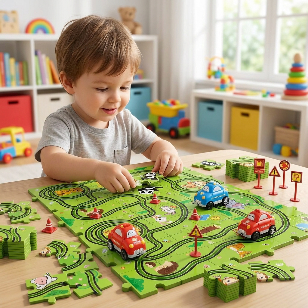 Child assembling a kids puzzle - lifestyle