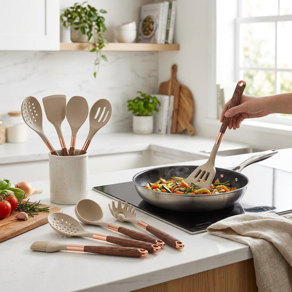 Kitchen utensil set on a modern kitchen counter - lifestyle