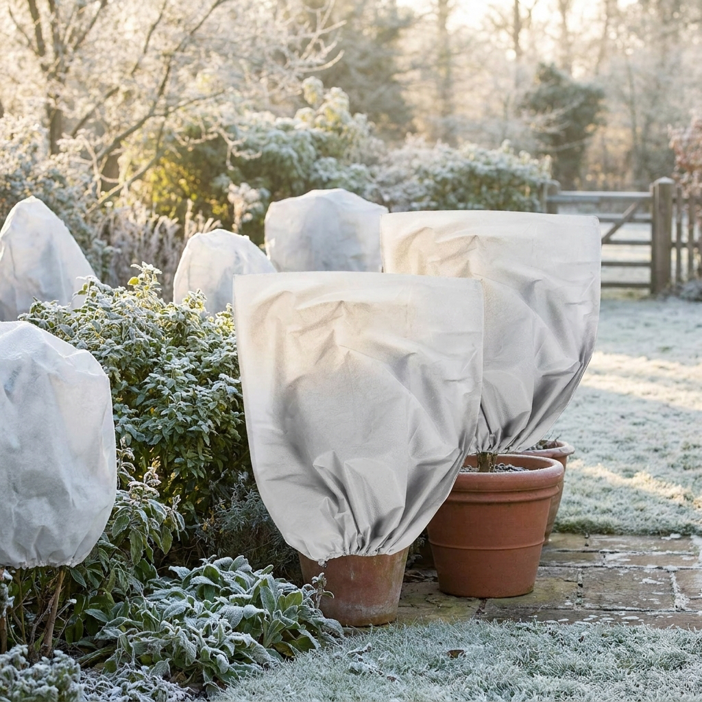 Freeze protection covers over garden plants - lifestyle