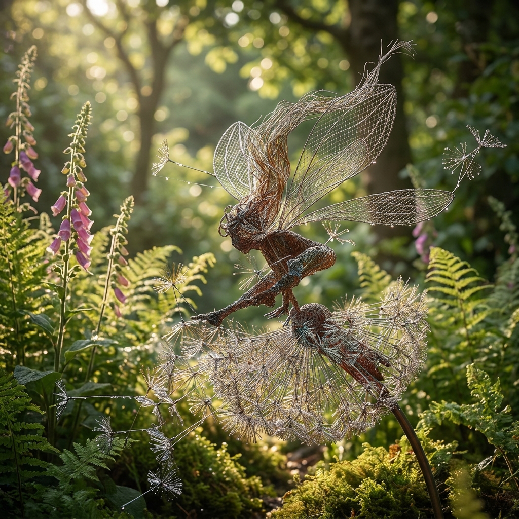 Steel fairy garden sculpture among plants - lifestyle