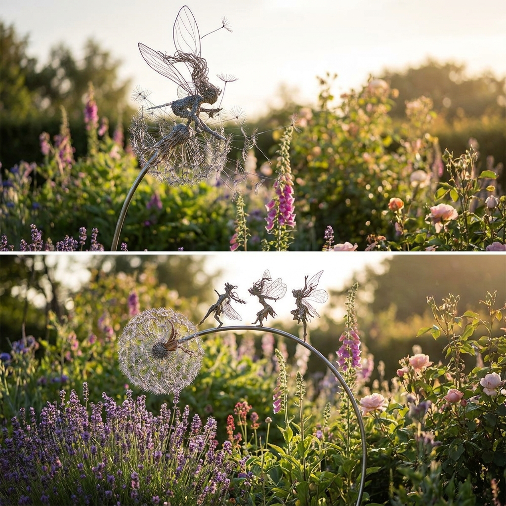 Whimsical fairy garden decoration among flowers - lifestyle