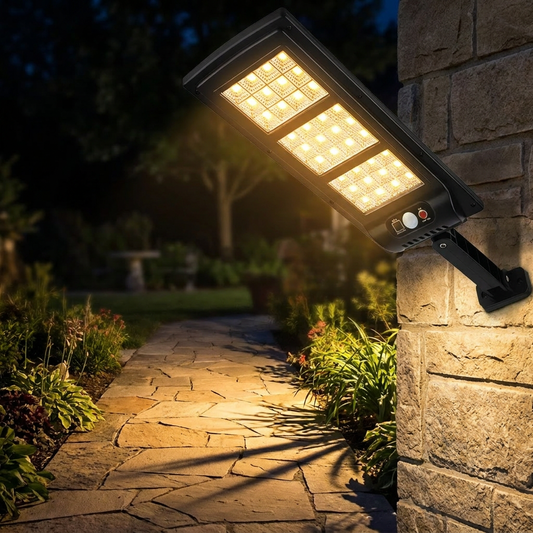 LED outdoor solar light illuminating a garden path at night - lifestyle
