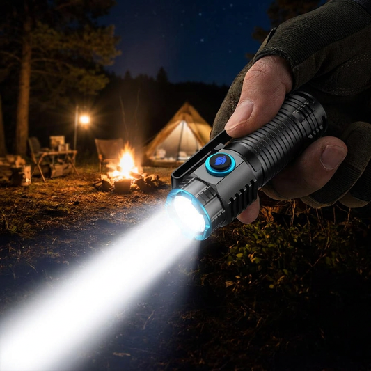 Rechargeable LED flashlight outdoors at night - lifestyle