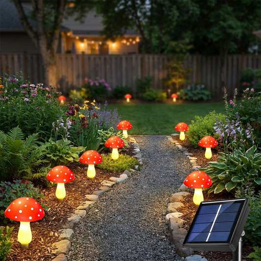 Decorative LED solar path lights at dusk - lifestyle