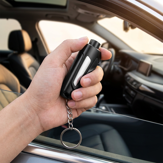 Compact car safety hammer held in a car - lifestyle