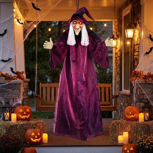 Animated Halloween witch decoration on a porch - lifestyle