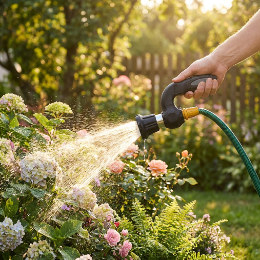 Handheld high-pressure water sprayer watering plants - lifestyle