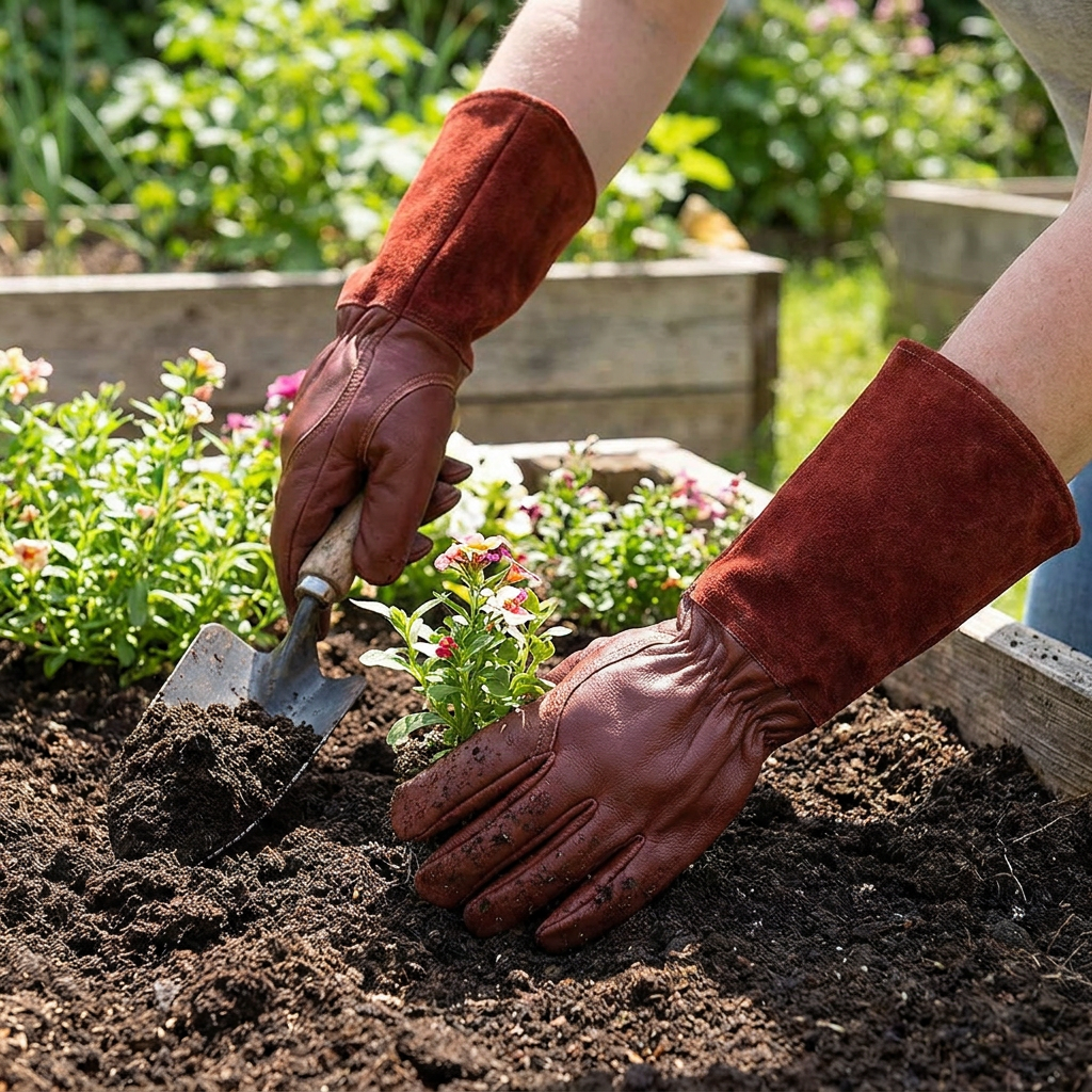 Person wearing multifunctional garden gloves - lifestyle