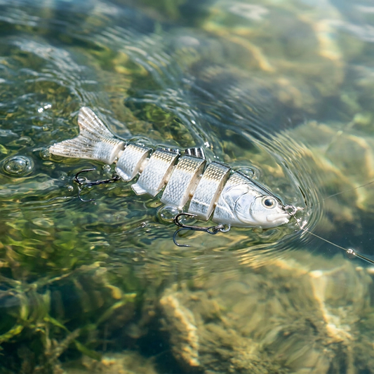 Swimming fishing lure in lake water - lifestyle