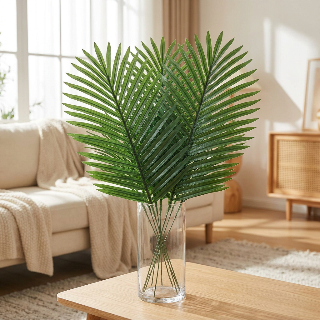 Artificial palm leaves in a vase in a living room - lifestyle