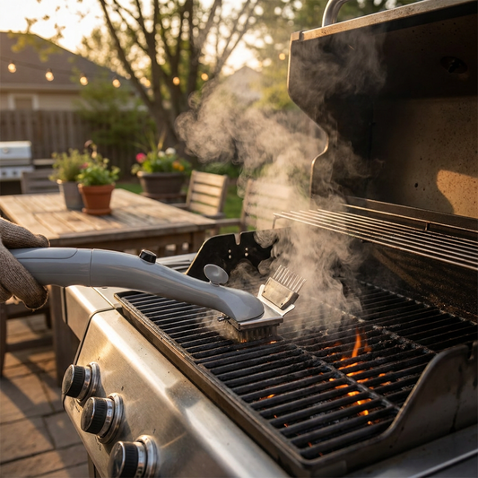 Steam cleaning grill brush cleaning a BBQ - lifestyle