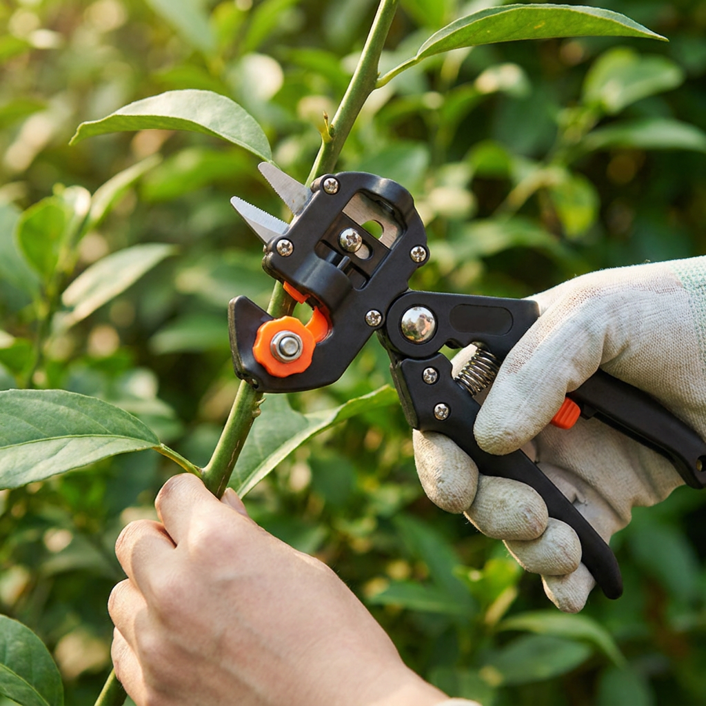 Person using a grafting and pruning tool on a plant - lifestyle