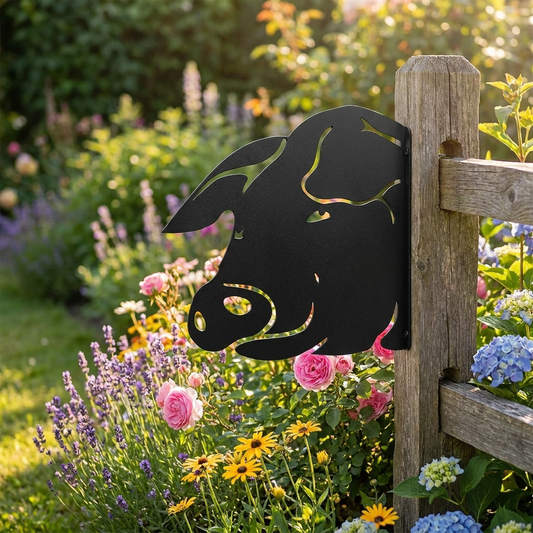 Decorative metal garden artwork among flowers - lifestyle
