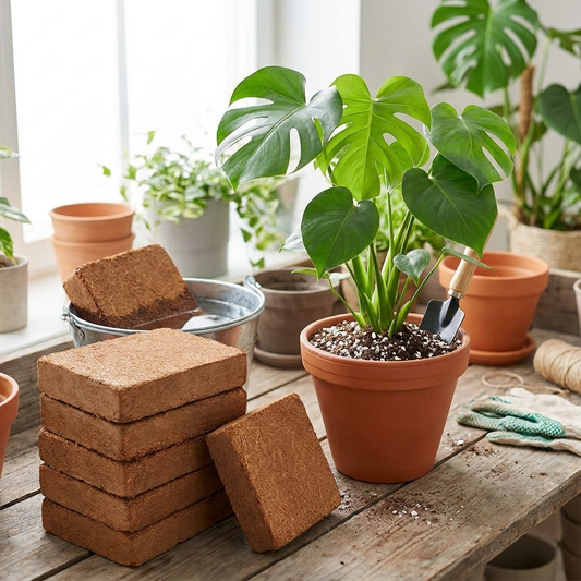 Coconut coir potting medium with a plant - lifestyle