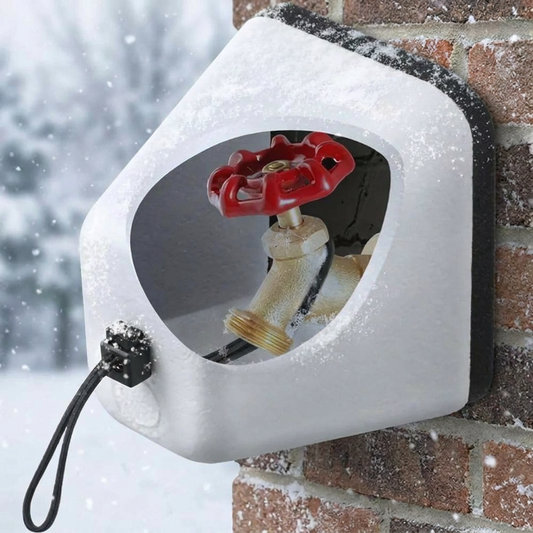Outdoor faucet cover on a spigot in winter - lifestyle