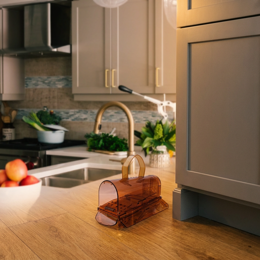 Pedal humane mouse trap on a kitchen floor - lifestyle