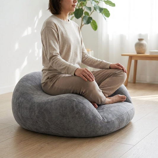 Person meditating on a meditation cushion - lifestyle