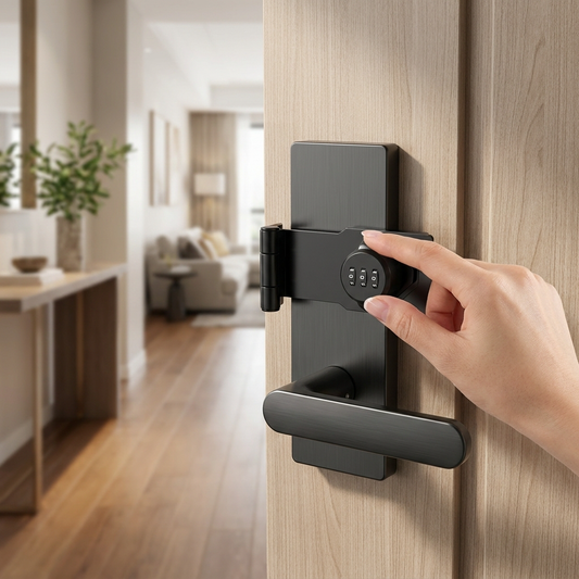 Keyless code door lock on a front door - lifestyle