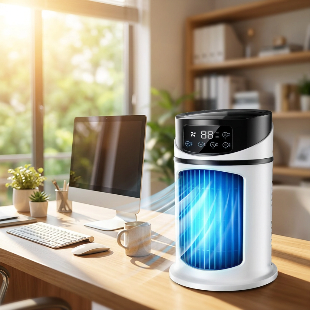 Portable air conditioner on a home office desk - lifestyle