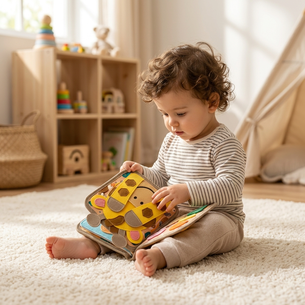 Child exploring a sensory activity book - lifestyle