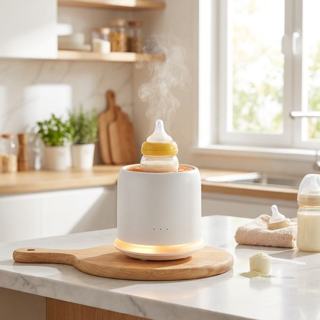 Formula milk maker preparing a bottle in a kitchen - lifestyle