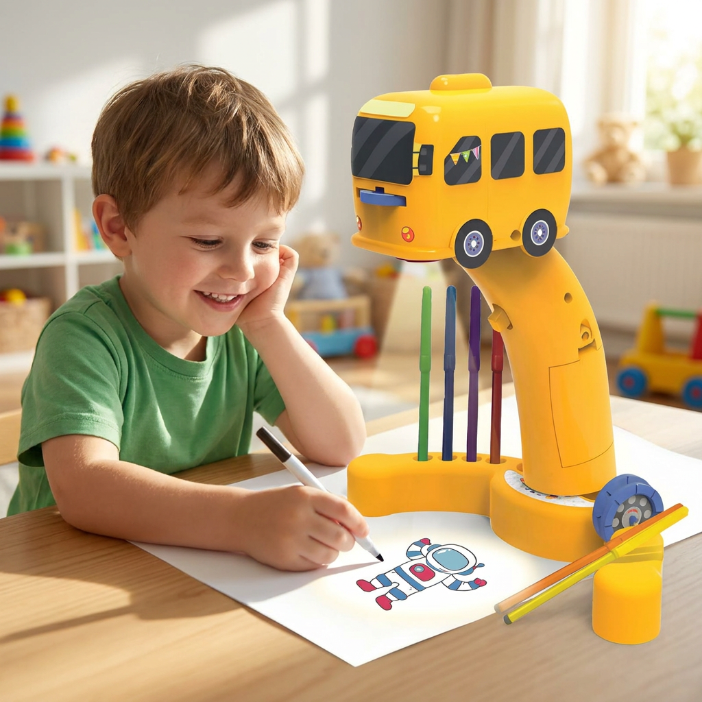 Child drawing with a drawing projector toy - lifestyle