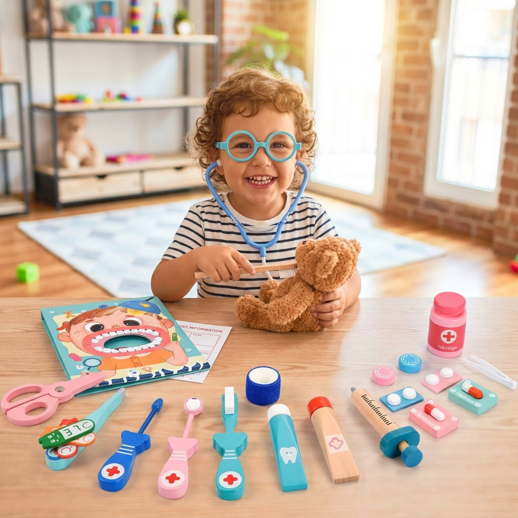 Child playing with a dentist role-play kit - lifestyle