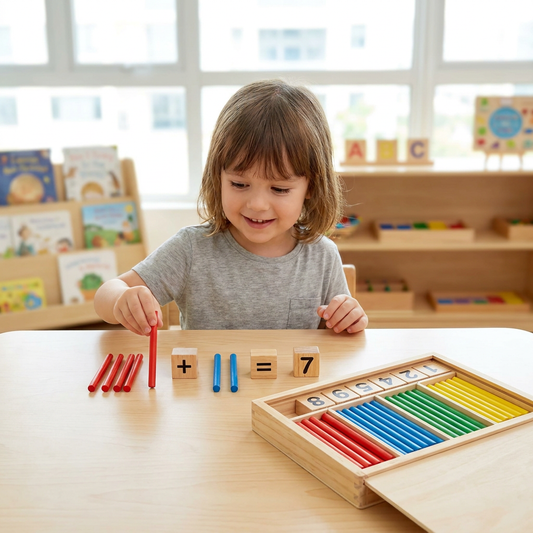 Child counting with educational counting sticks - lifestyle