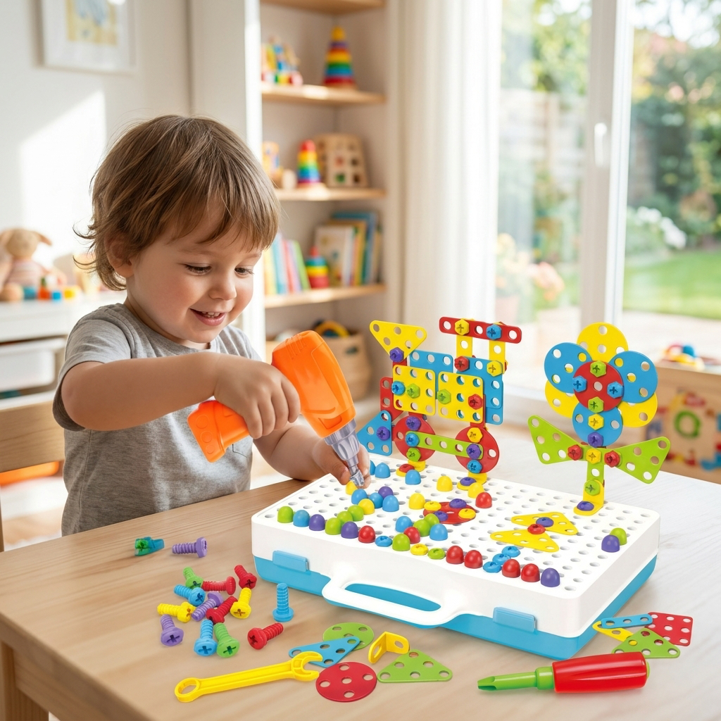 Child building with a building blocks set - lifestyle