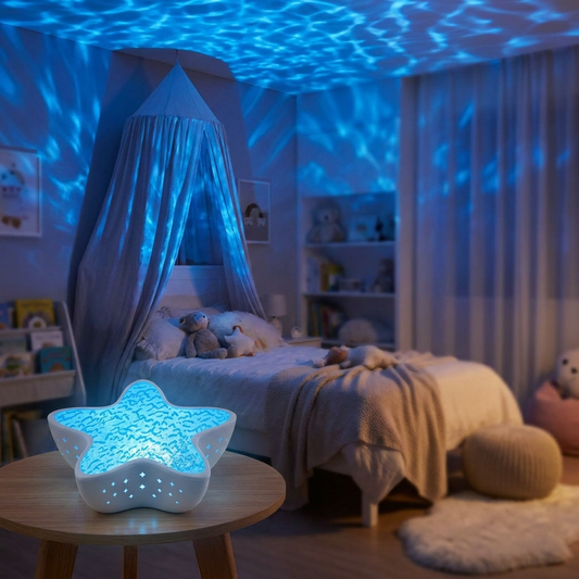 Starfish ocean wave night light projector in a bedroom - lifestyle
