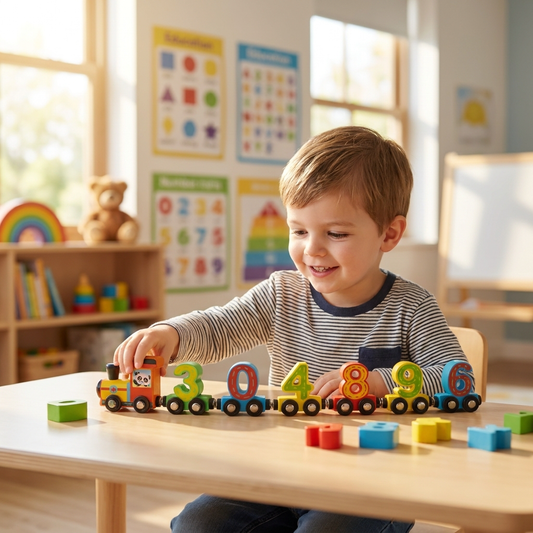 Child playing with educational math toys - lifestyle