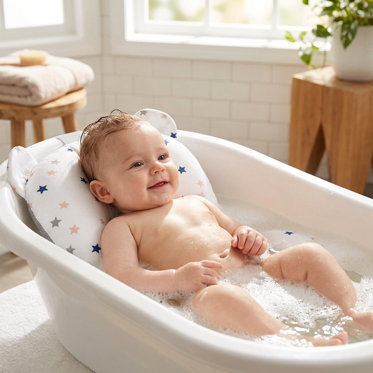 Baby resting on a bath seat support mat - lifestyle