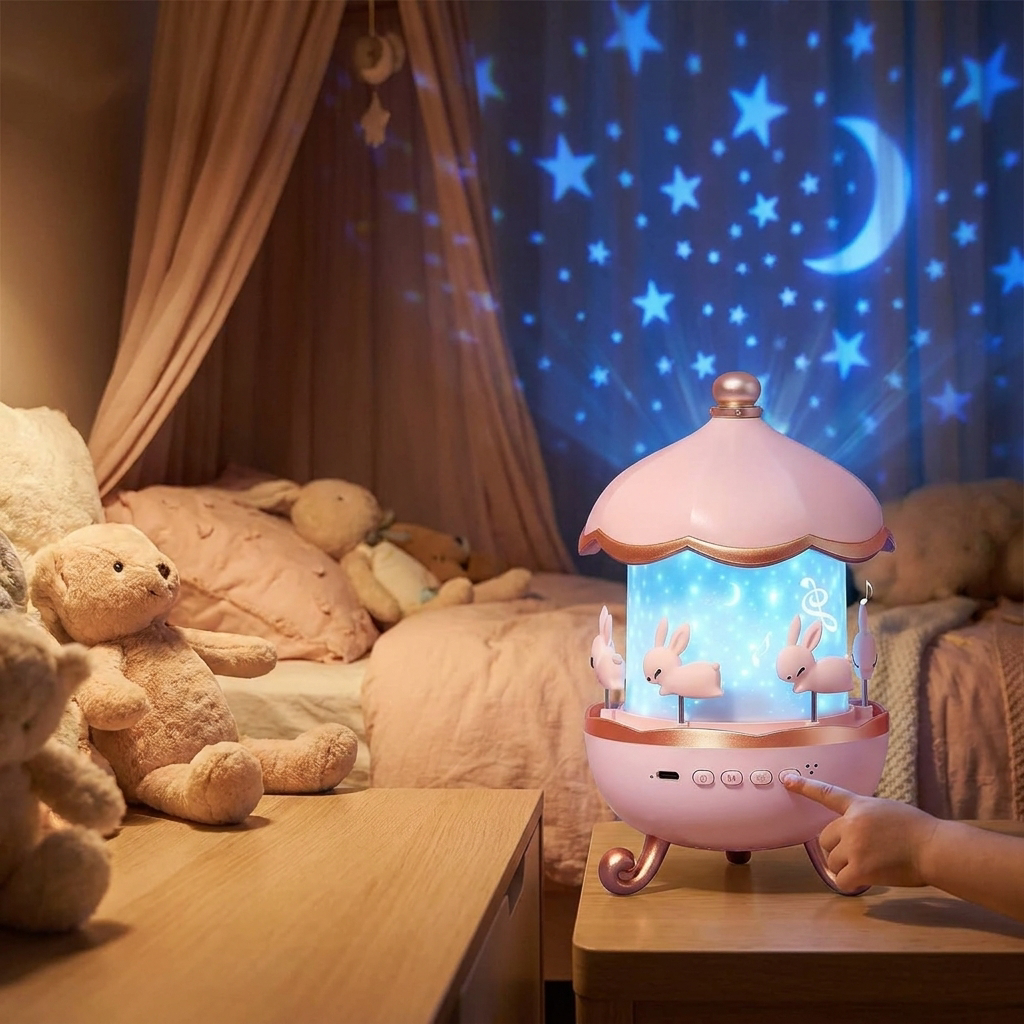Kids night light projector casting a starry glow - lifestyle