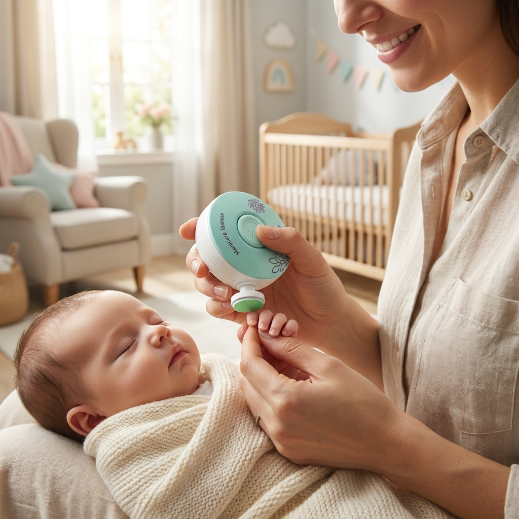 Parent using a baby nail trimmer on an infant - lifestyle