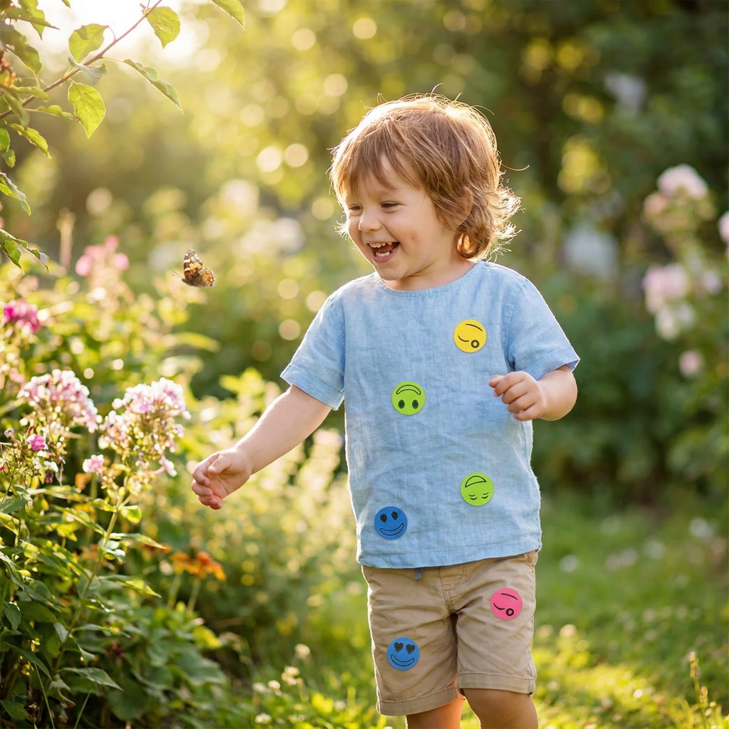 Child outdoors with natural mosquito repellent patches - lifestyle