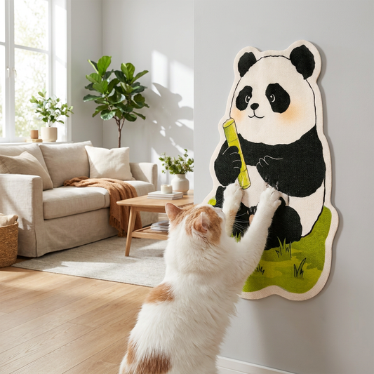 Cat using a wall mounted scratching post - lifestyle
