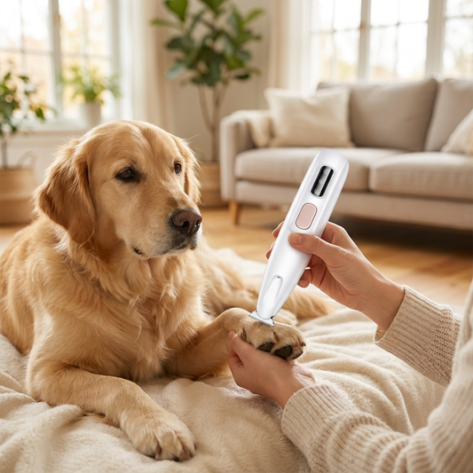 Person grooming a dog with an ultra-quiet pet trimmer - lifestyle