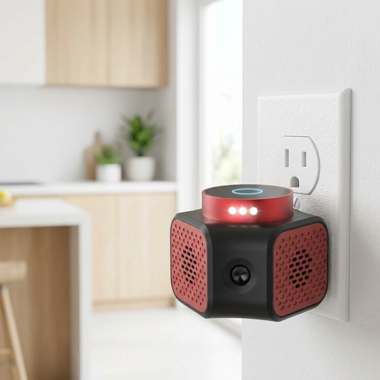 Ultrasonic indoor rodent repellent plugged into a wall - lifestyle