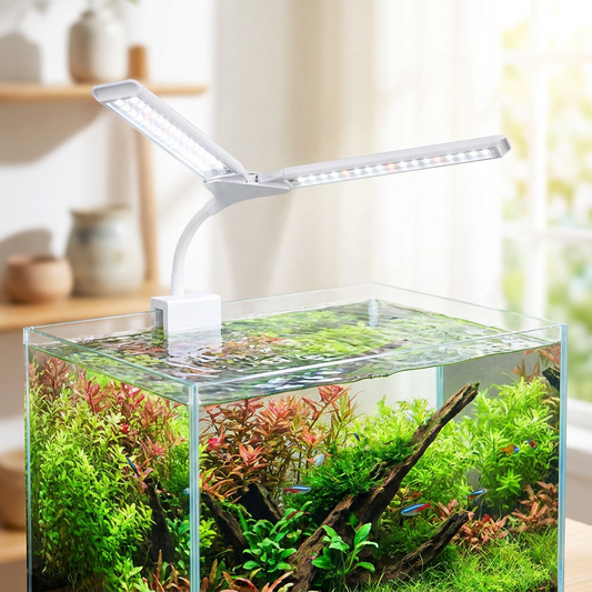 Clip-on LED aquarium light on a planted fish tank - lifestyle