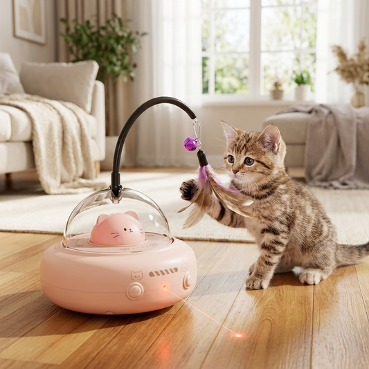 Cat playing with a smart interactive cat toy - lifestyle
