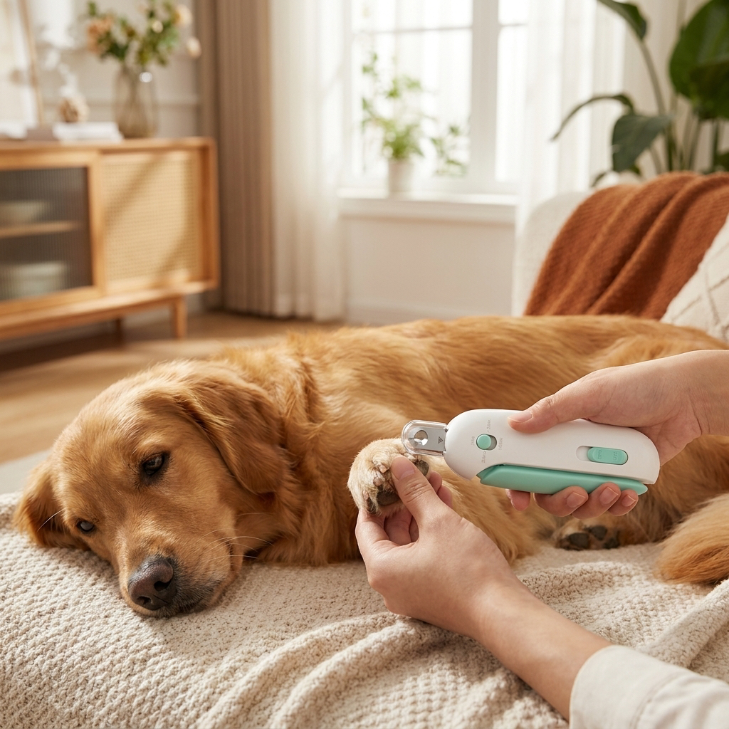 Person trimming a dog's nails with pet nail clippers - lifestyle