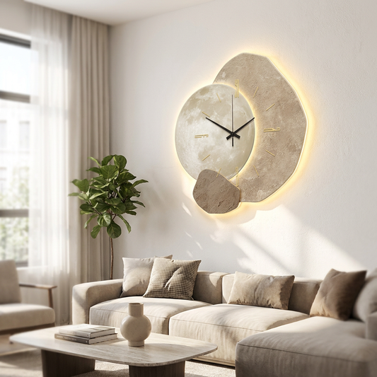 Minimalist wall clock in a modern living room - lifestyle