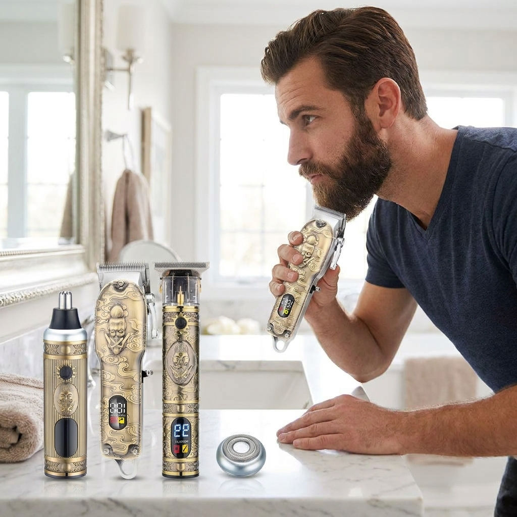 Person using a 4-in-1 precision grooming kit - lifestyle