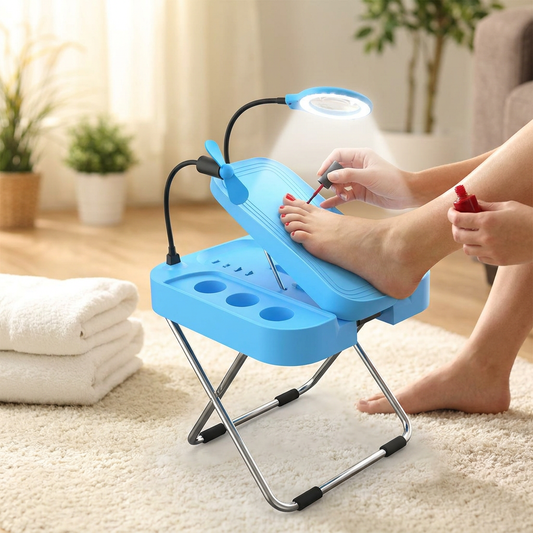 Person using an adjustable pedicure rest with LED magnifier - lifestyle