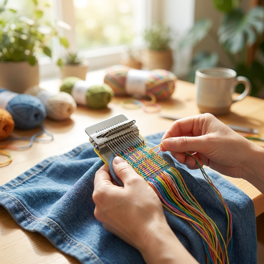Person using a weaving tool set on a craft project - lifestyle