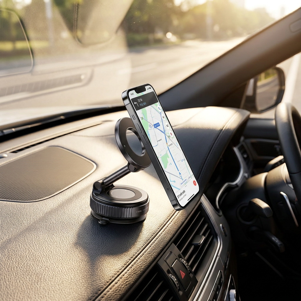Smartphone in a rotating magnetic car phone holder - lifestyle