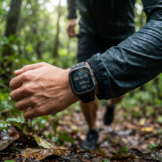 Person wearing a waterproof sports watch on a run - lifestyle